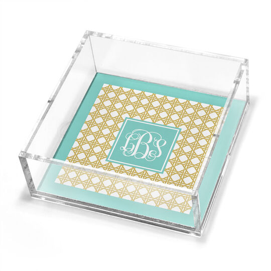 Parker Aqua Border Petite Lucite Trinket Tray